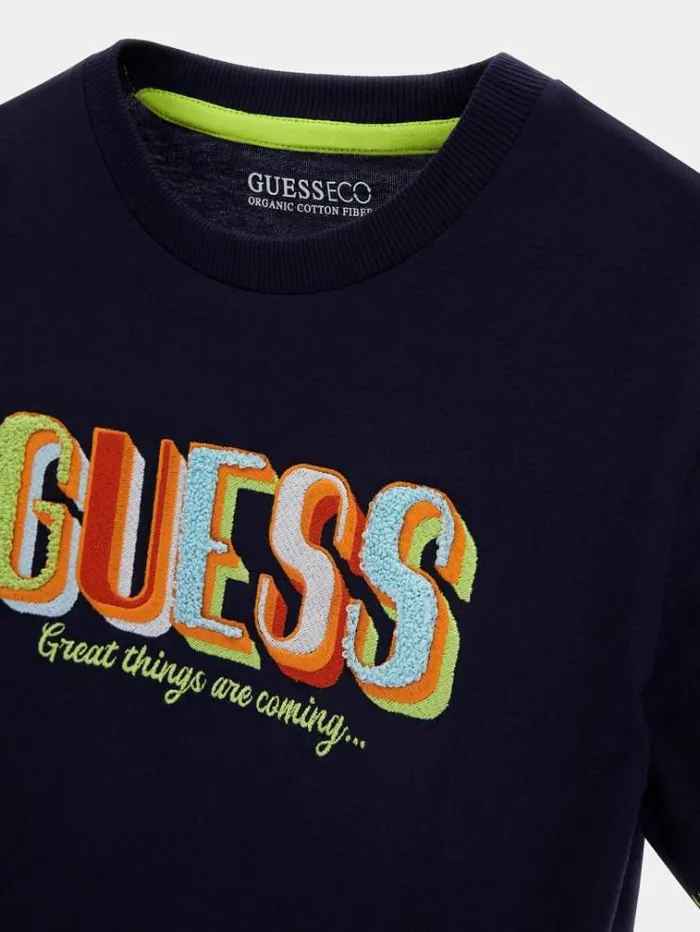 Kids Logo Embroidery Tshirt Blue Guess Tops And Tshirts