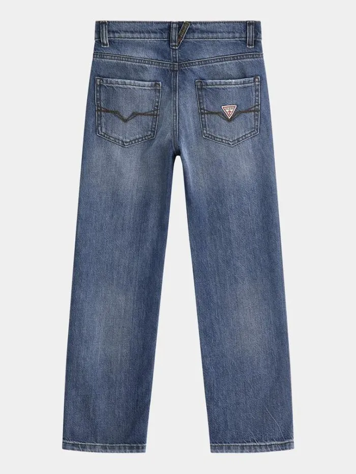 Kids Mid Rise Relaxed Denim Pant Blue Guess Trousers