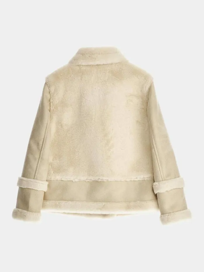 Kids Mixed Faux Fur And Suede Jacket Cream Guess Coats And Jackets