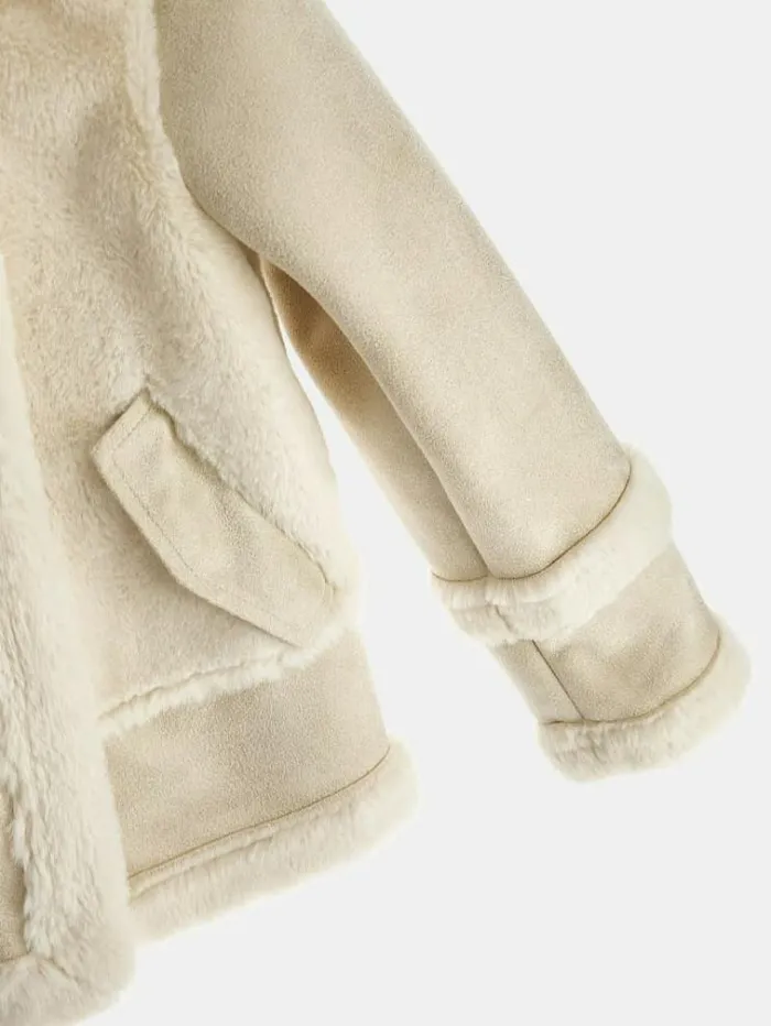 Kids Mixed Faux Fur And Suede Jacket Cream Guess Coats And Jackets