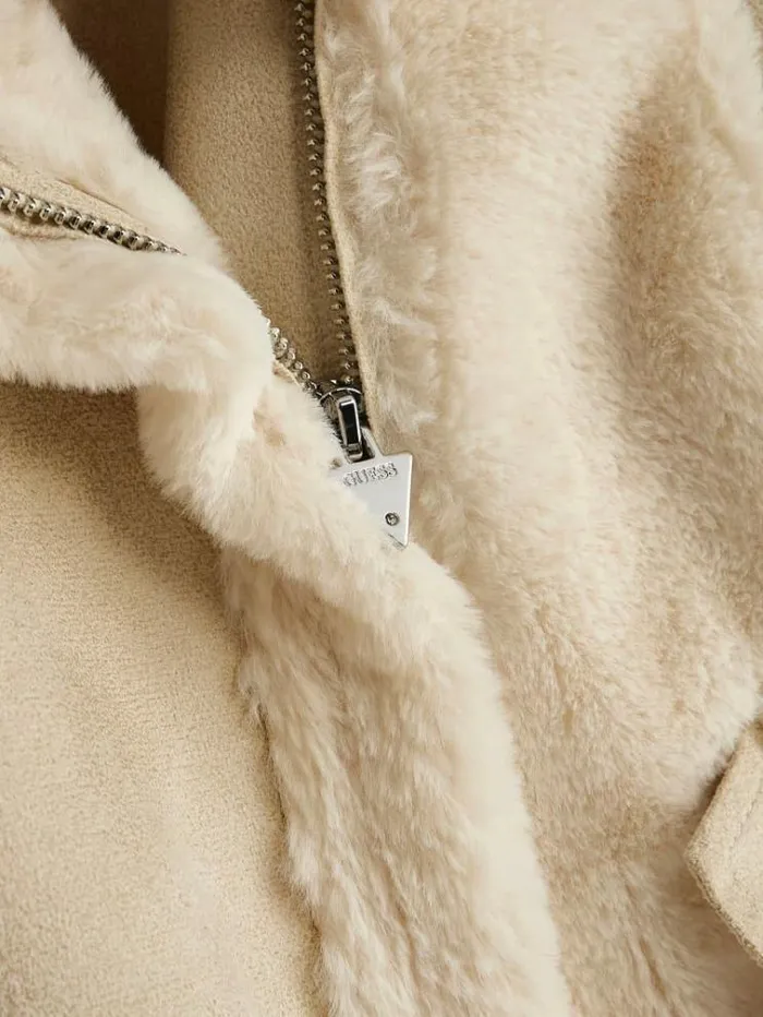 Kids Mixed Faux Fur And Suede Jacket Cream Guess Coats And Jackets