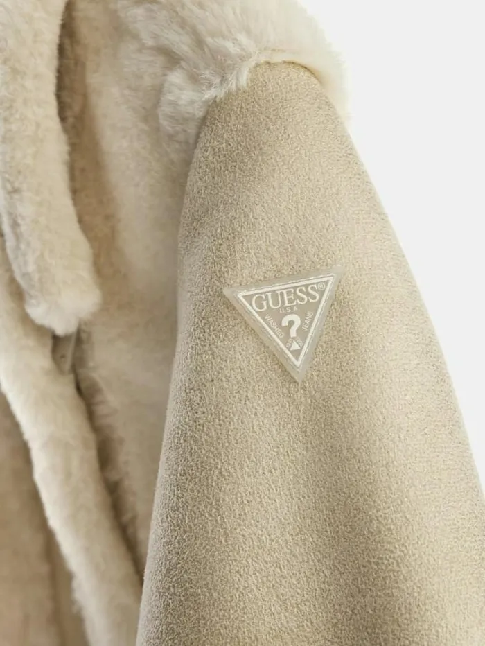 Kids Mixed Faux Fur And Suede Jacket Cream Guess Coats And Jackets