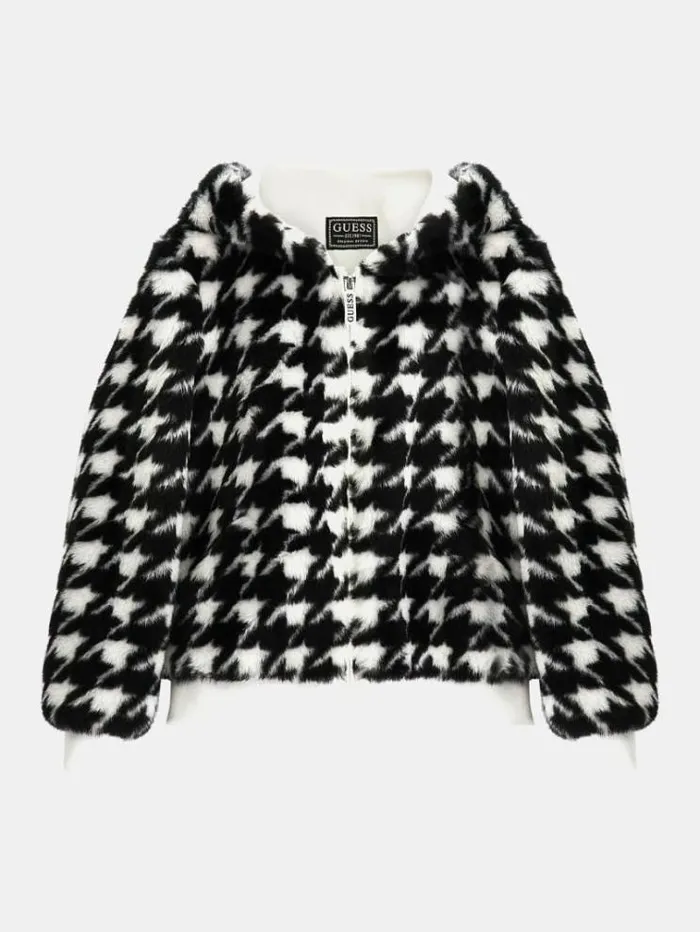 Kids Pied De Poule Faux Fur Bomber Black Guess Coats And Jackets