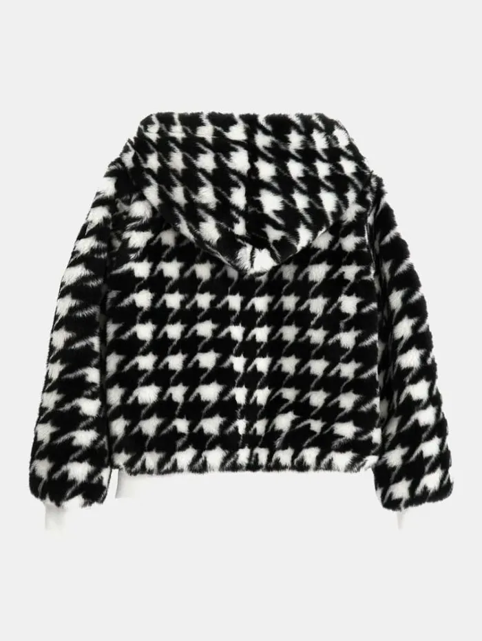 Kids Pied De Poule Faux Fur Bomber Black Guess Coats And Jackets