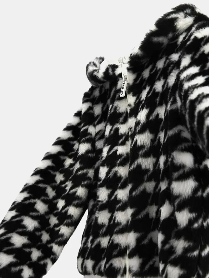 Kids Pied De Poule Faux Fur Bomber Black Guess Coats And Jackets