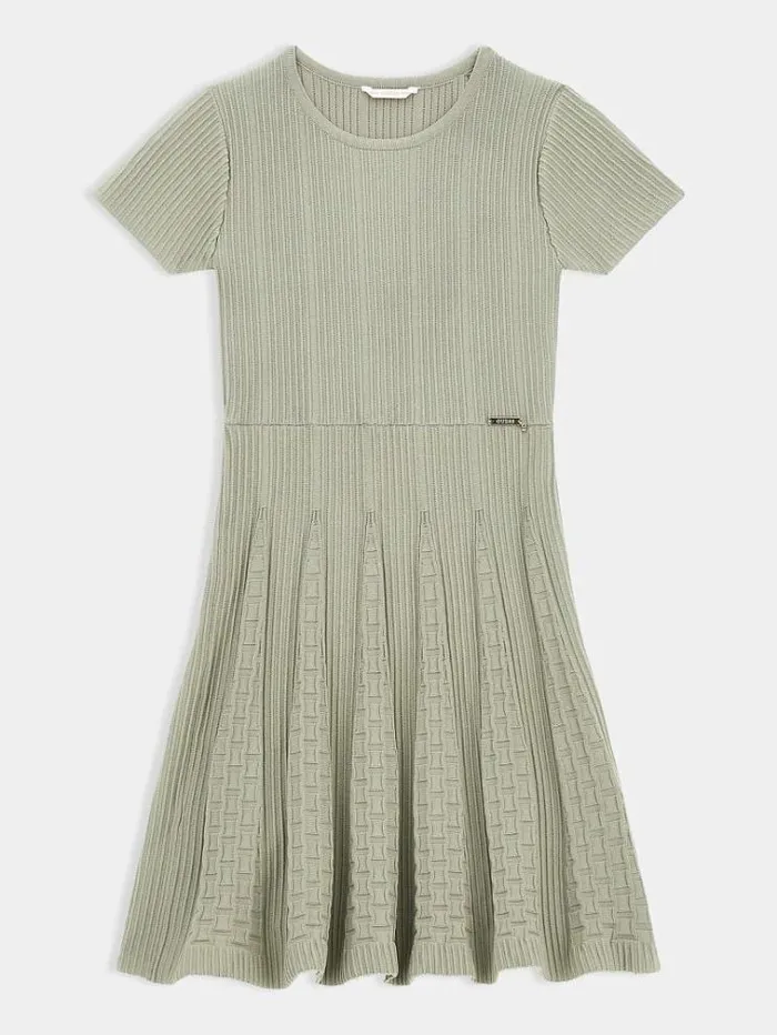 Kids Pleated Sweater Dress Light Green Guess Dresses