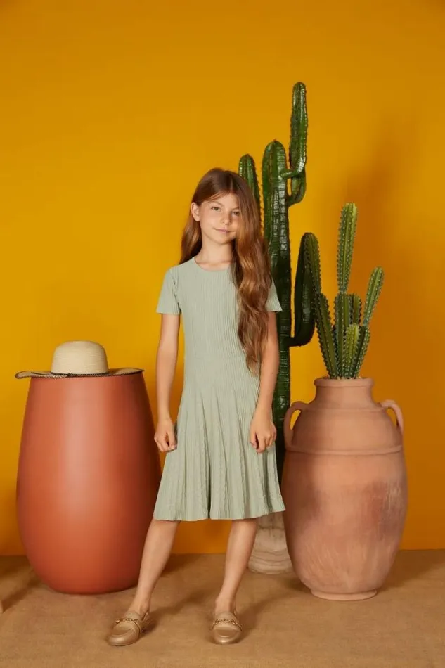 Kids Pleated Sweater Dress Light Green Guess Dresses