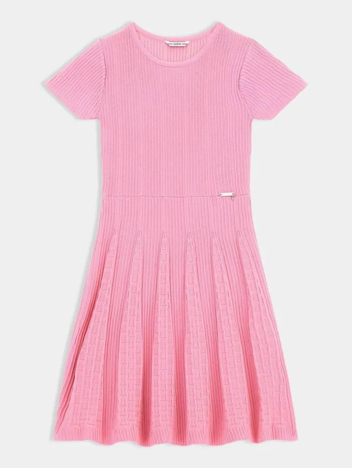 Kids Pleated Sweater Dress Pink Guess Dresses