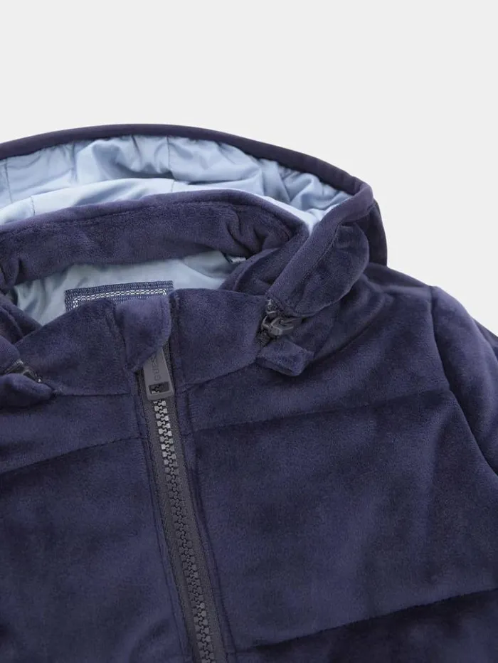 Kids Removable Hood Velvet Puffer Blue Guess Tops