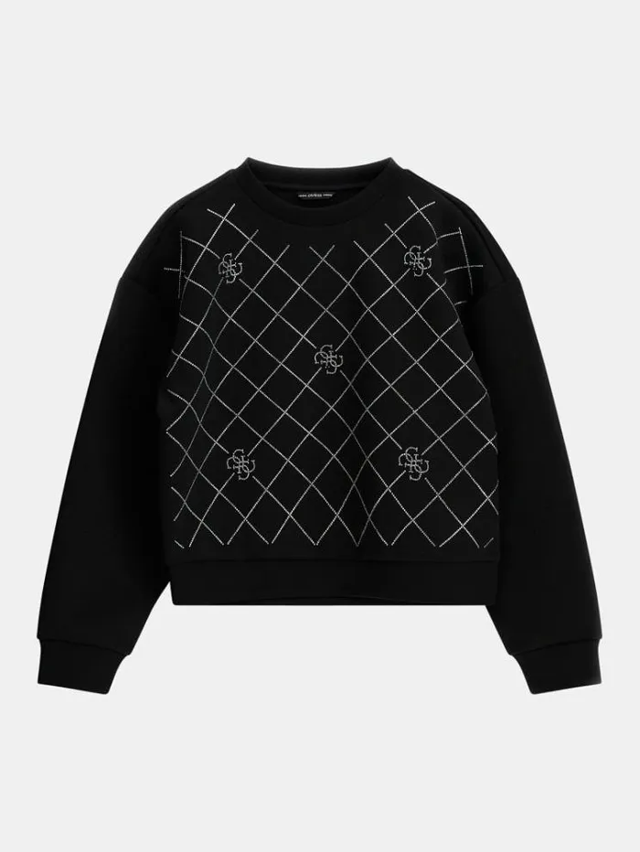 Kids Rhinestones 4g Logo Scuba Sweatshirt Black Guess Knitwear And Sweatshirts Kids Rhinestones 4g Logo Scuba Sweatshirt Black Guess Knitwear And Sweatshirts