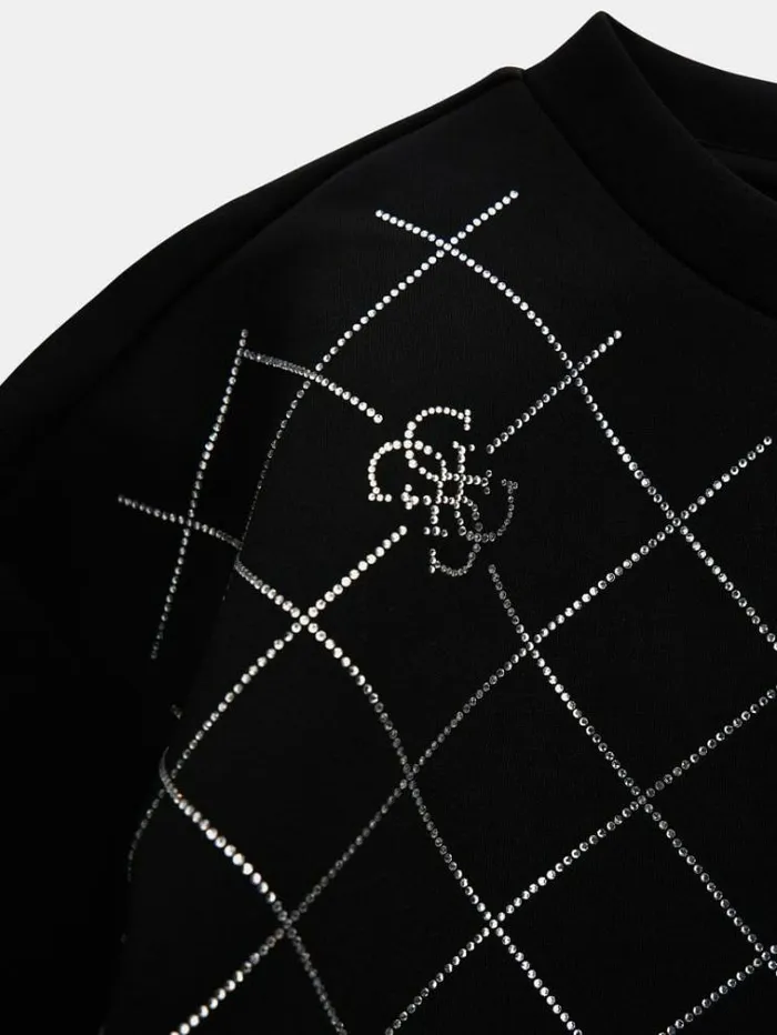 Kids Rhinestones 4g Logo Scuba Sweatshirt Black Guess Knitwear And Sweatshirts