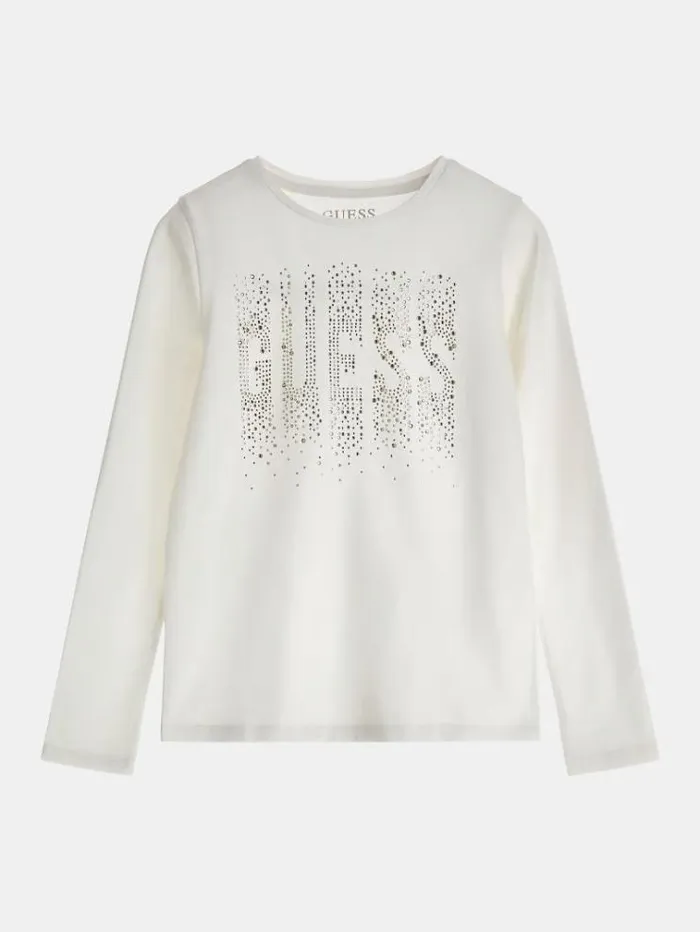 Kids Rhinestones Front Logo Tshirt Cream Guess Tops And Tshirts