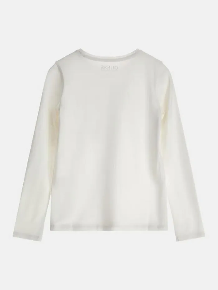 Kids Rhinestones Front Logo Tshirt Cream Guess Tops And Tshirts