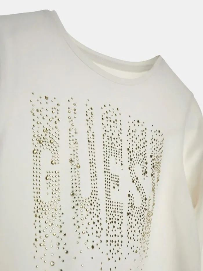 Kids Rhinestones Front Logo Tshirt Cream Guess Tops And Tshirts