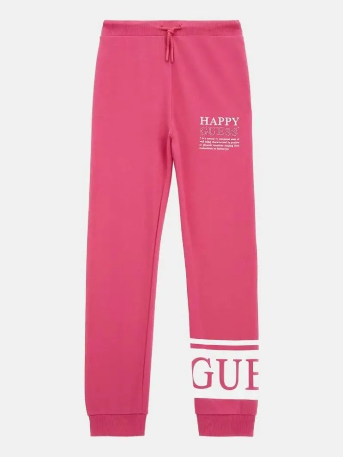 Kids Rhinestones Logo Pants Fuchsia Guess Trousers And Skirts
