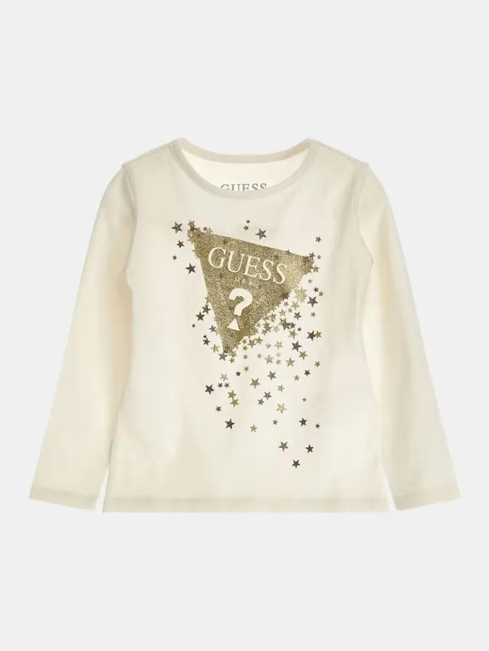 Kids Rhinestones Triangle Logo Tshirt Cream Guess Tops And Tshirts