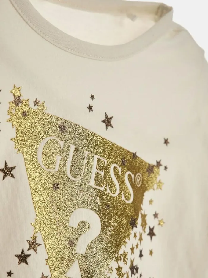 Kids Rhinestones Triangle Logo Tshirt Cream Guess Tops And Tshirts