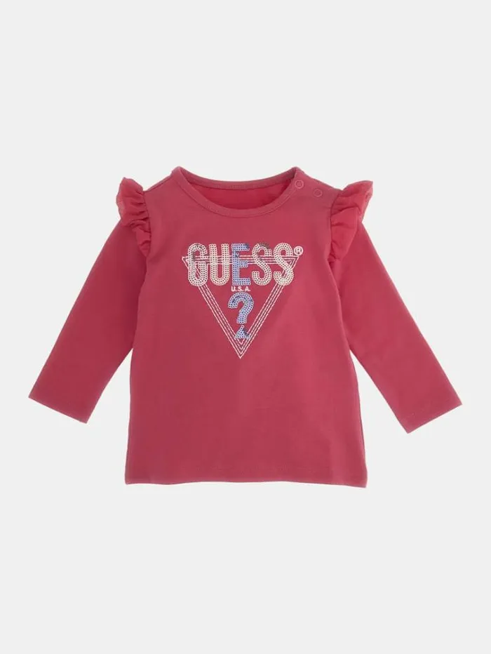 Kids Sequins Triangle Logo Tshirt Fuchsia Guess Tops And Tshirts