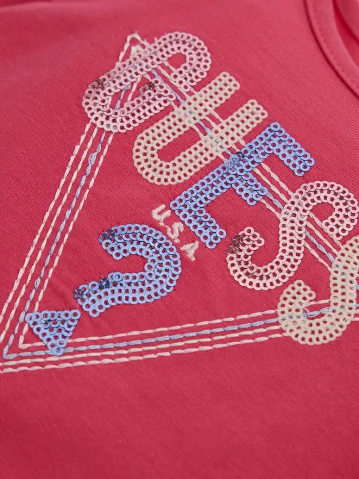 Kids Sequins Triangle Logo Tshirt Fuchsia Guess Tops And Tshirts