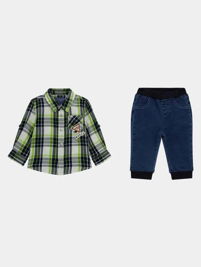 Kids Shirt And Denim Pants Set Green Multi Guess Onepiece Suits And Sets