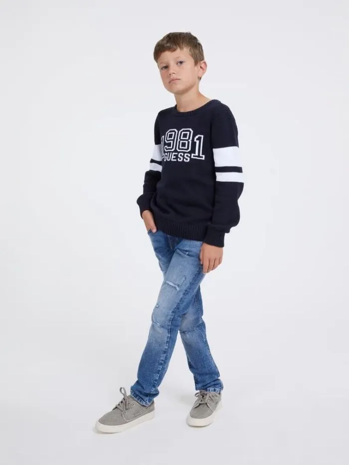 Kids Straight Denim Pants With Abrasions Blue Guess Trousers