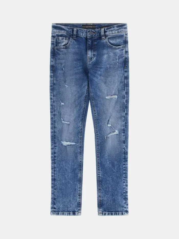 Kids Straight Denim Pants With Abrasions Blue Guess Trousers