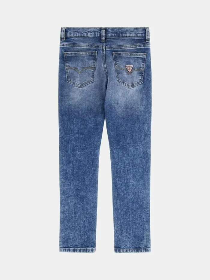 Kids Straight Denim Pants With Abrasions Blue Guess Trousers