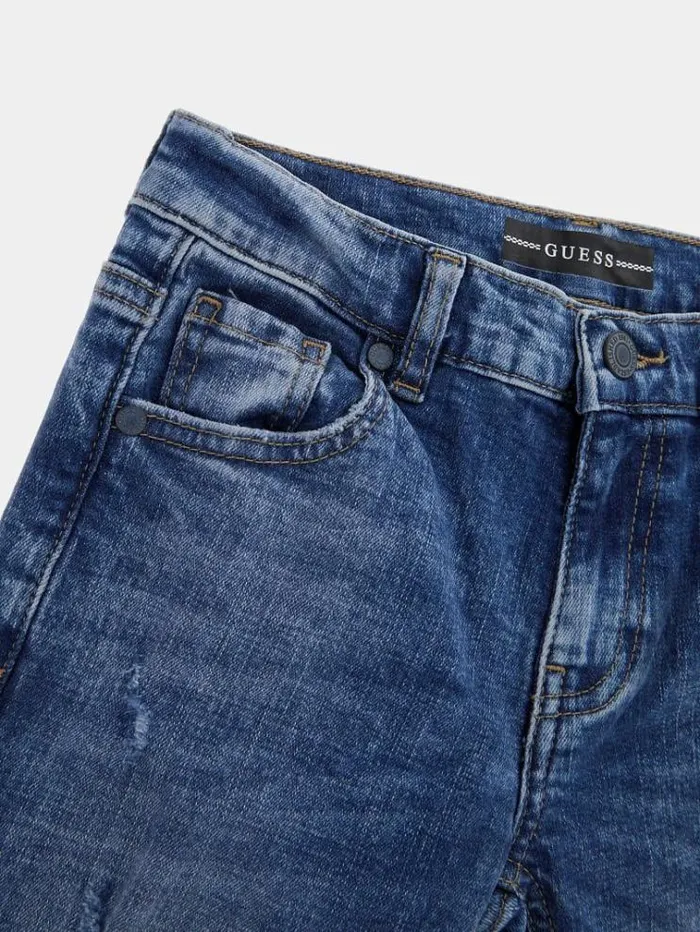 Kids Straight Denim Pants With Abrasions Blue Guess Trousers