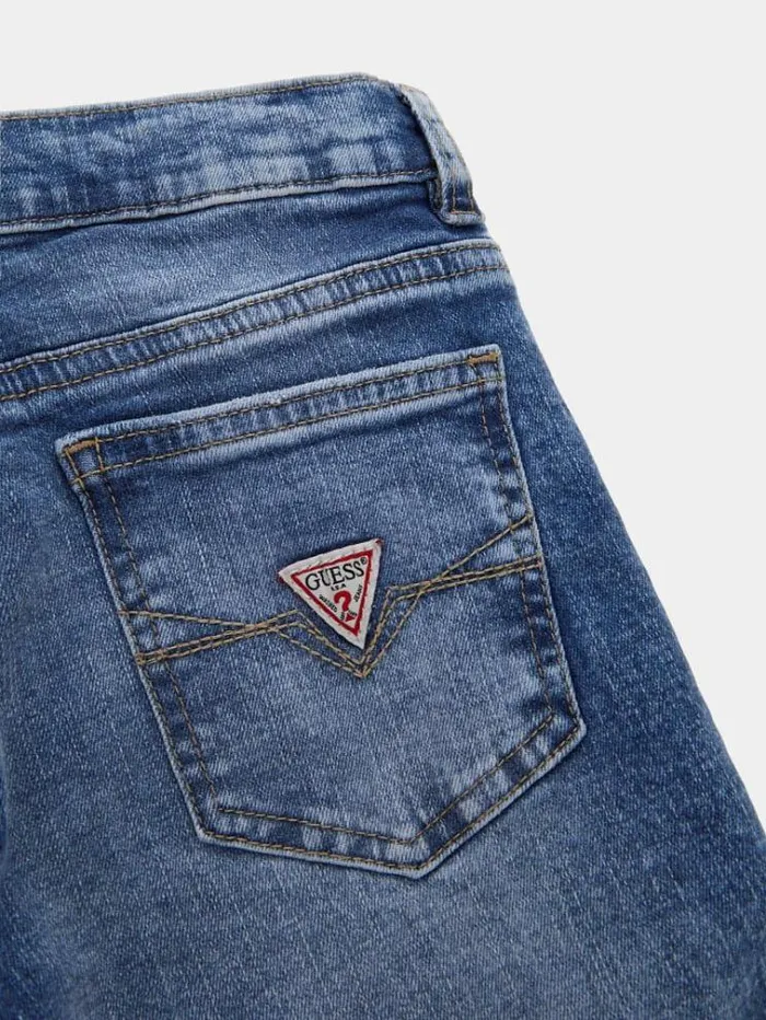Kids Straight Denim Pants With Abrasions Blue Guess Trousers