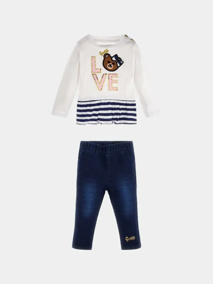 Kids Tshirt And Denim Pant Set White Guess Onepiece Suits And Sets