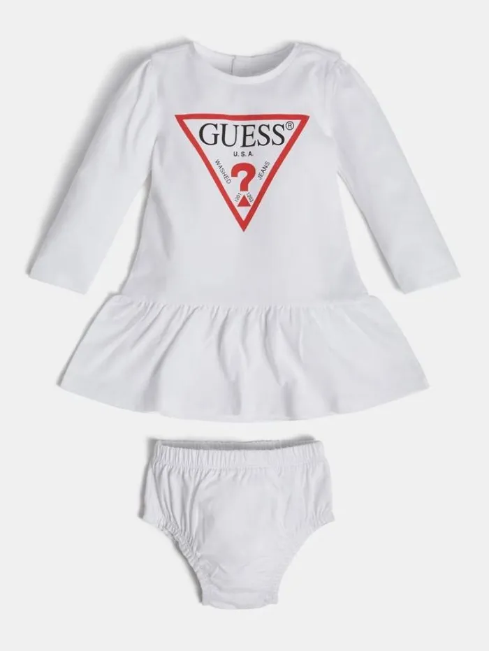 Kids Triangle Logo Dress And Panties Set White Guess Dresses