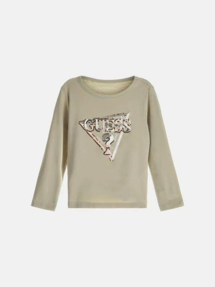 Kids Triangle Logo Embroidery Tshirt Olive Green Guess Tops And Tshirts