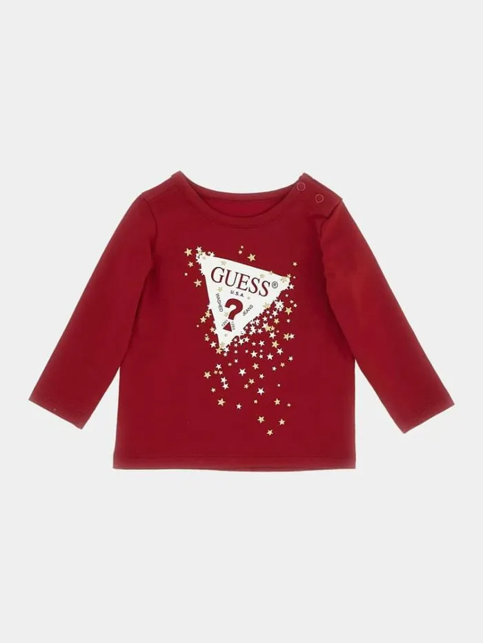 Kids Triangle Logo Tshirt Red Guess Tops