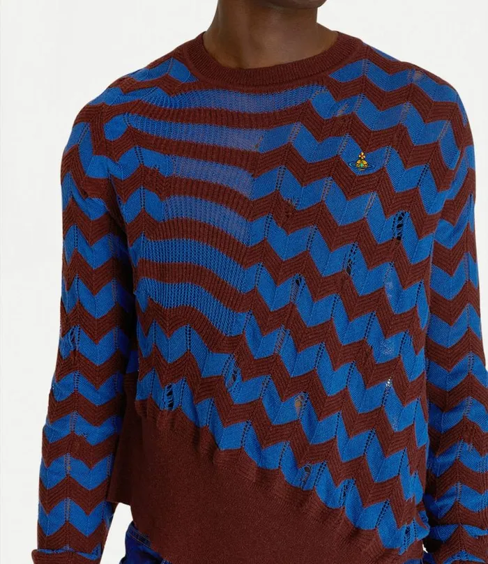 Knitwear And Sweatshirts Men Vivienne Westwood Drunken Chevron Jumper In BlueBurgundy