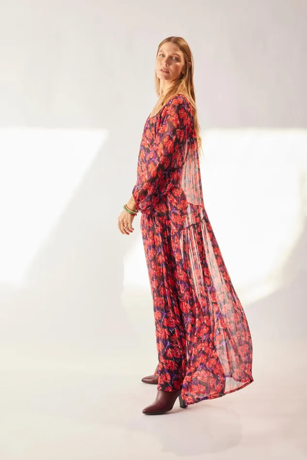 Lainey Dress With Sash Chiffon Watercolor Print Onyx Women Natalie Martin Dresses