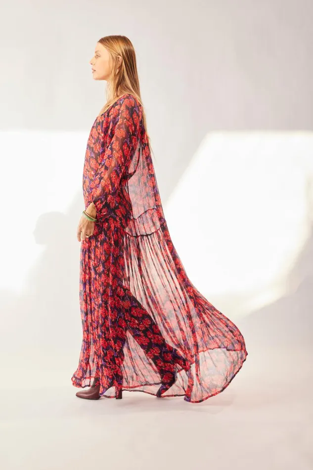 Lainey Dress With Sash Chiffon Watercolor Print Onyx Women Natalie Martin Dresses