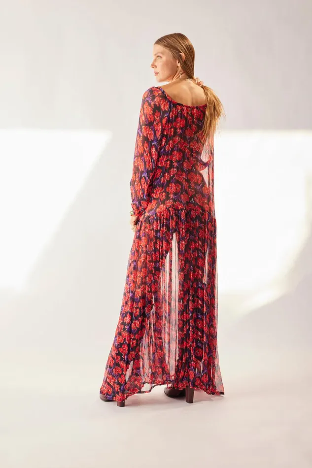 Lainey Dress With Sash Chiffon Watercolor Print Onyx Women Natalie Martin Dresses
