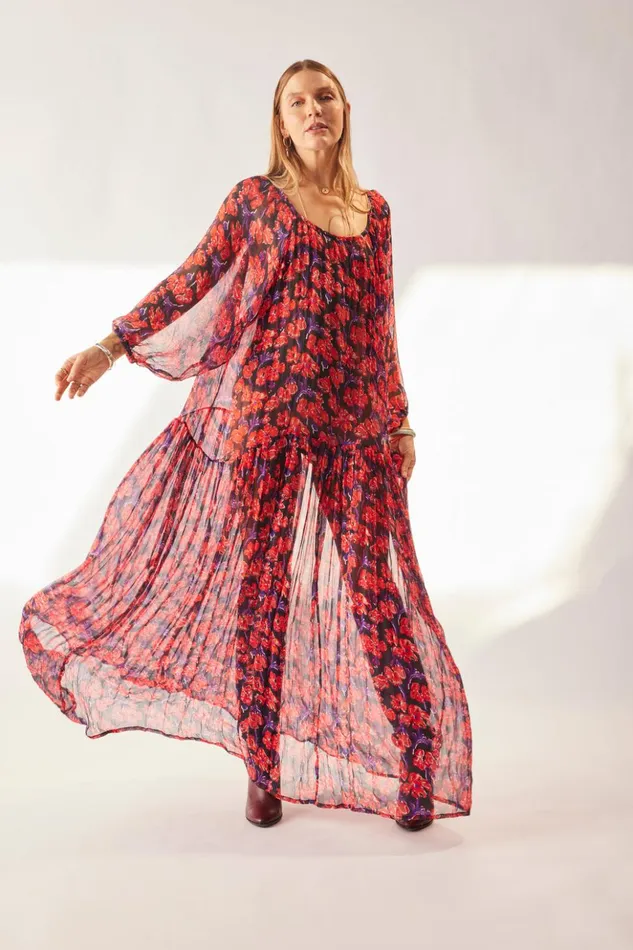 Lainey Dress With Sash Chiffon Watercolor Print Onyx Women Natalie Martin Dresses