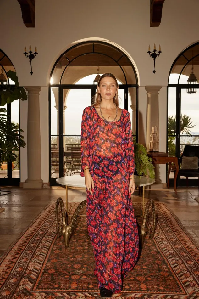 Lainey Dress With Sash Chiffon Watercolor Print Onyx Women Natalie Martin Dresses