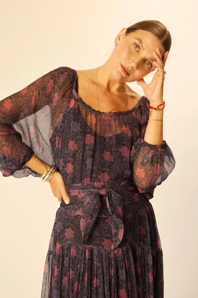 Lainey Dress With Sash Snowflake Aubergine Women Natalie Martin Dresses