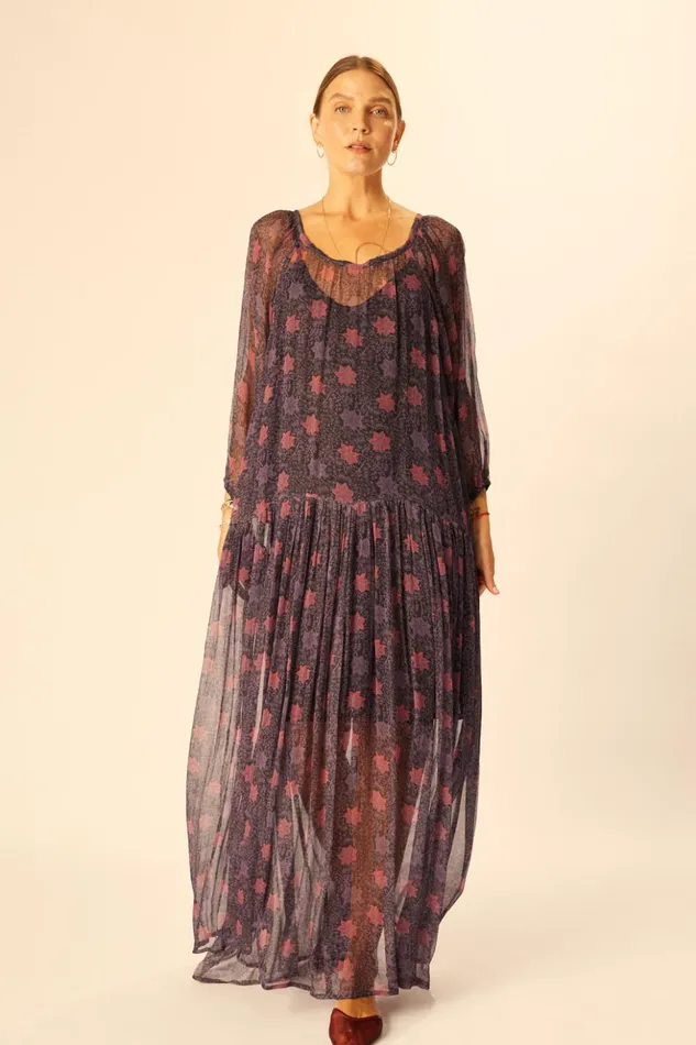 Lainey Dress With Sash Snowflake Aubergine Women Natalie Martin Dresses