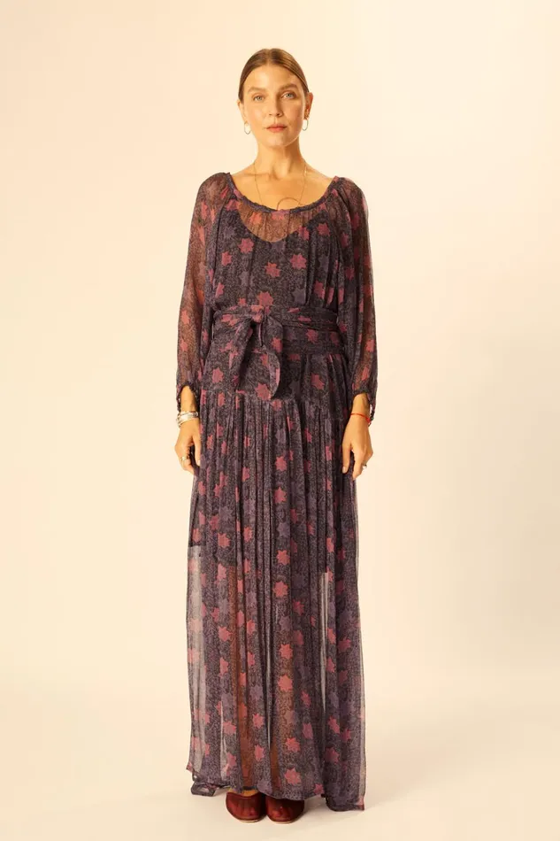 Lainey Dress With Sash Snowflake Aubergine Women Natalie Martin Dresses