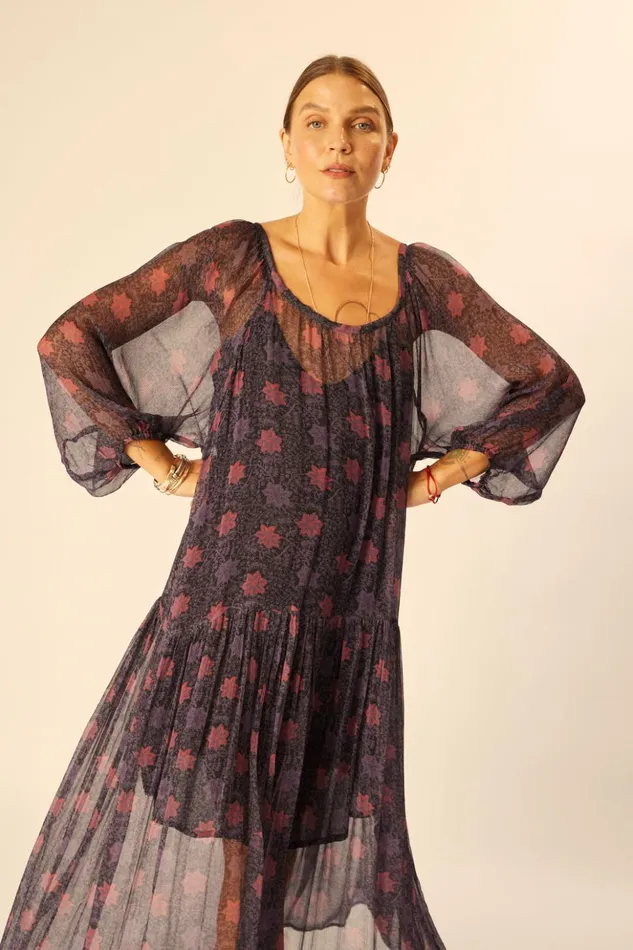 Lainey Dress With Sash Snowflake Aubergine Women Natalie Martin Dresses