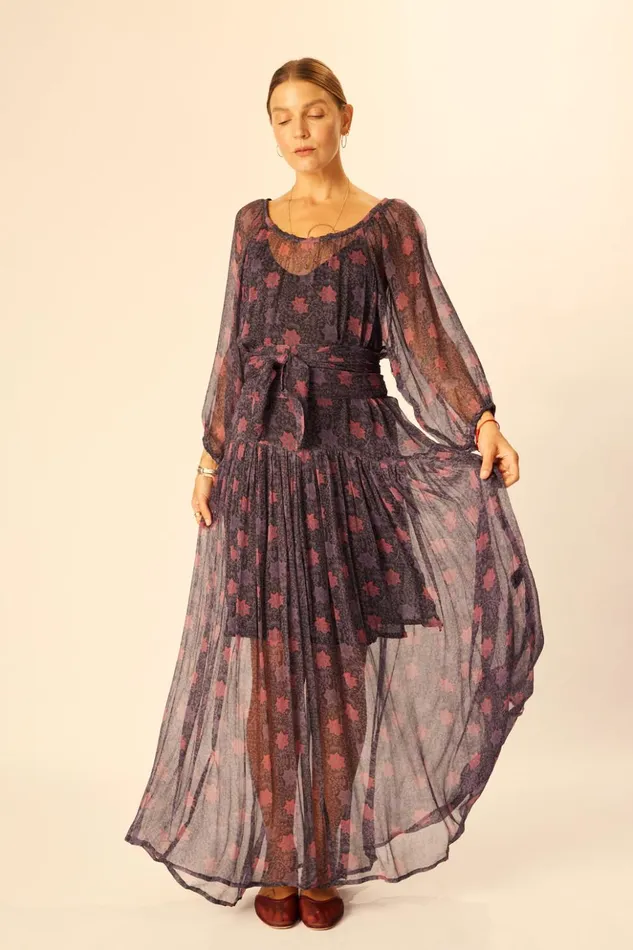 Lainey Dress With Sash Snowflake Aubergine Women Natalie Martin Dresses