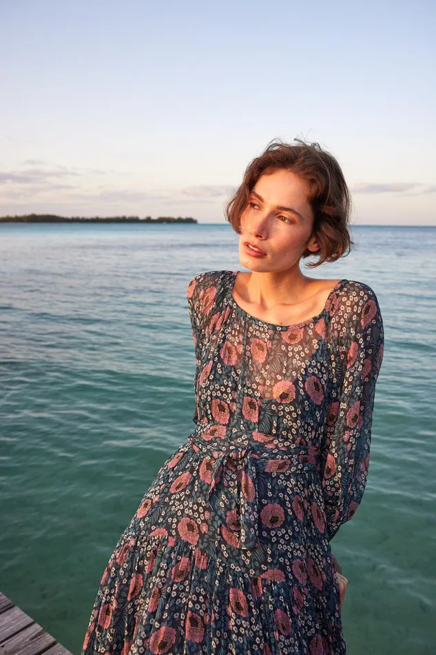Lainey Dress With Sash Vintage Flowers Indigo Women Natalie Martin Dresses