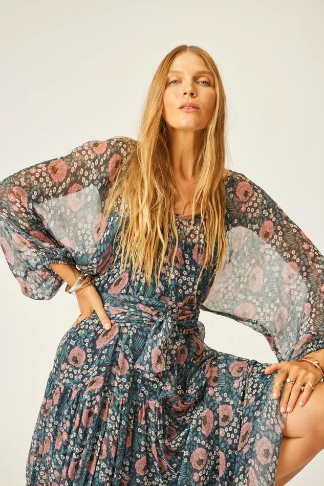 Lainey Dress With Sash Vintage Flowers Indigo Women Natalie Martin Dresses