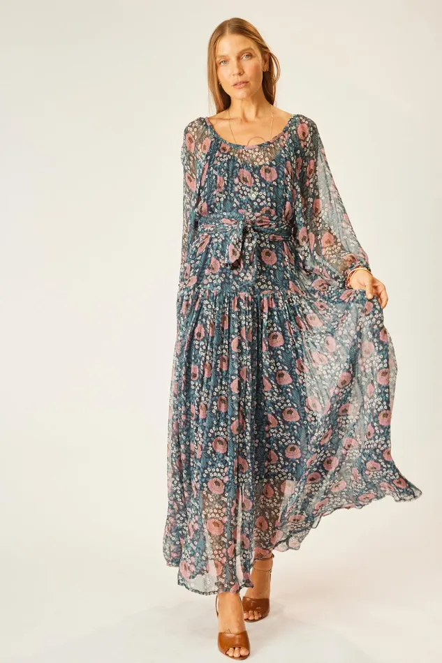 Lainey Dress With Sash Vintage Flowers Indigo Women Natalie Martin Dresses
