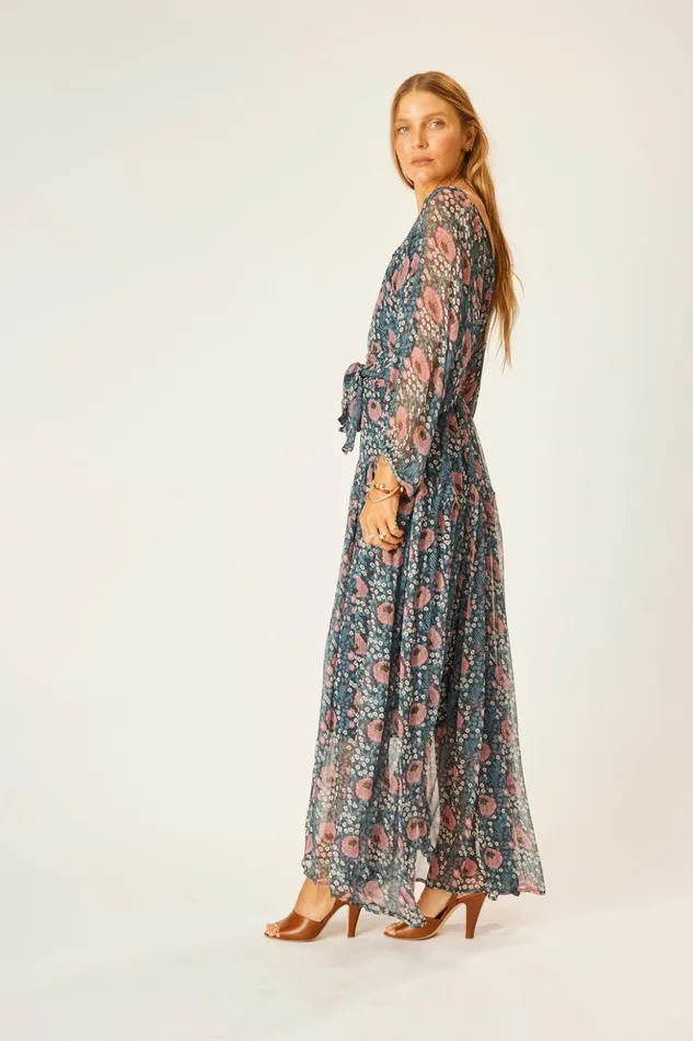 Lainey Dress With Sash Vintage Flowers Indigo Women Natalie Martin Dresses