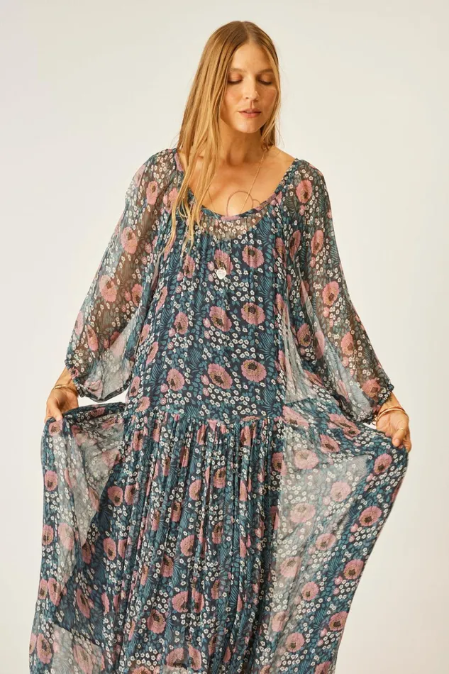 Lainey Dress With Sash Vintage Flowers Indigo Women Natalie Martin Dresses