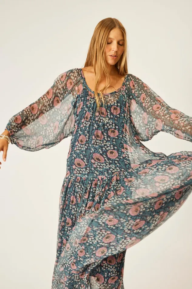 Lainey Dress With Sash Vintage Flowers Indigo Women Natalie Martin Dresses